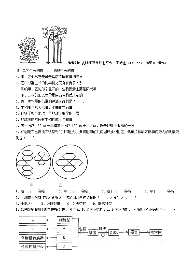 09，山东省临沂市平邑县2023-2024学年七年级上学期生物期末试题02