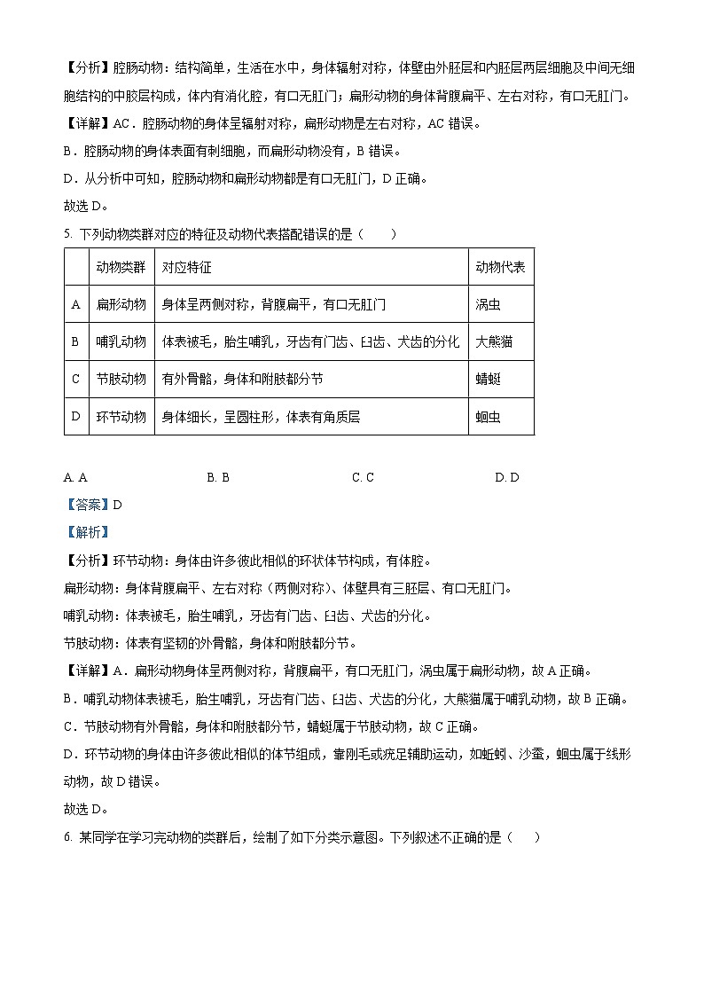 10，山东省泰安市岱岳区2023-2024学年八年级上学期期中生物试卷03