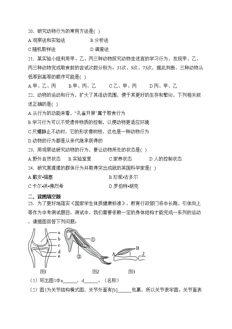 贵州省普通中学2023-2024学年八年级上学期质量测评（一）生物试卷(含答案)第3页