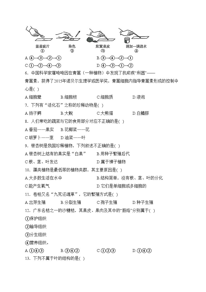 河北省邯郸市馆陶县2023-2024学年七年级上学期期末质量监测生物试卷(含答案)第2页