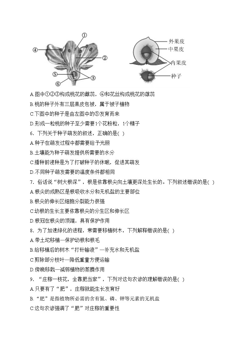 山东省滨州市无棣县2023-2024学年八年级上学期期末学业质量监测生物试卷(含答案)02