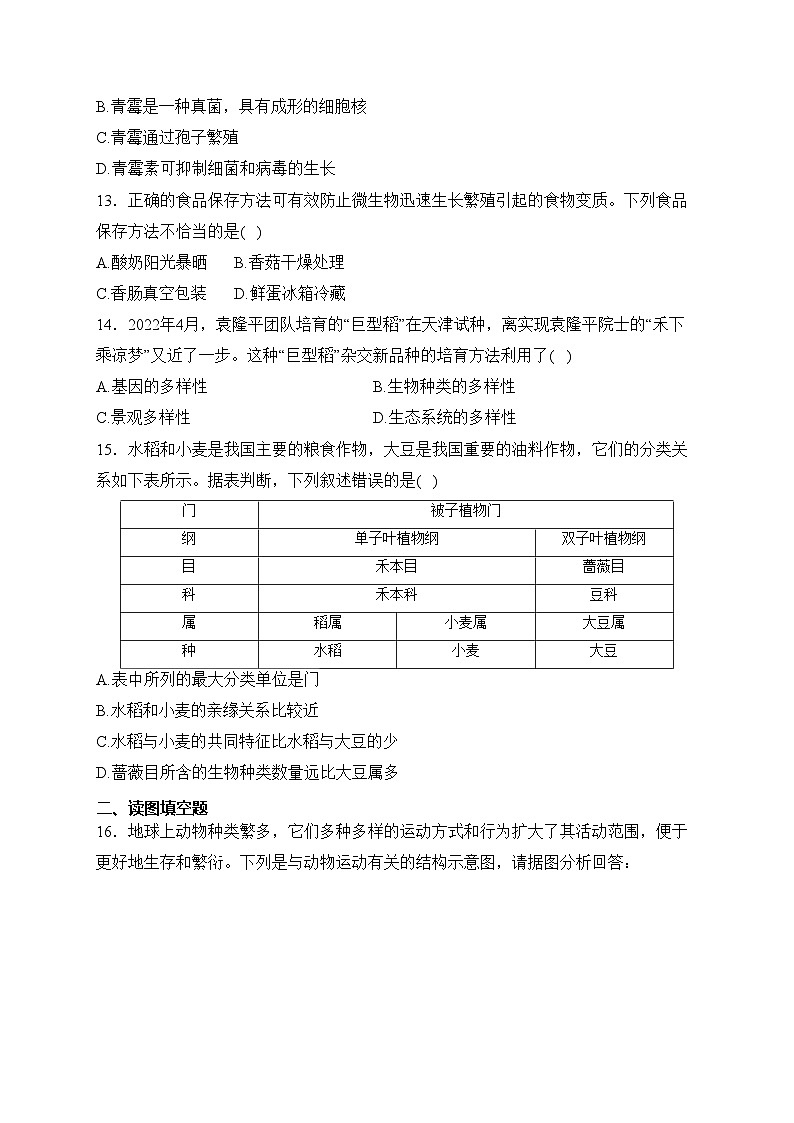 大同市第一中学校2023-2024学年八年级上学期12月素养评估生物试卷(含答案)第3页