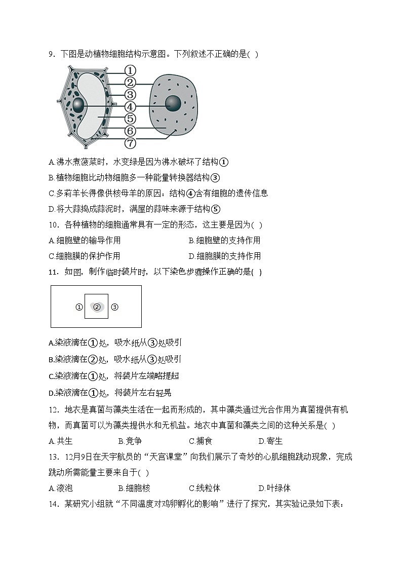福建省泉州市丰泽区多校联考2023-2024学年七年级上学期12月月考生物试卷(含答案)02