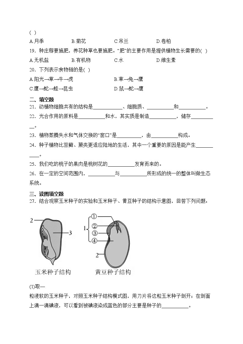 甘肃省武威市三校2023-2024学年七年级上学期期末考试生物试卷(含答案)第3页