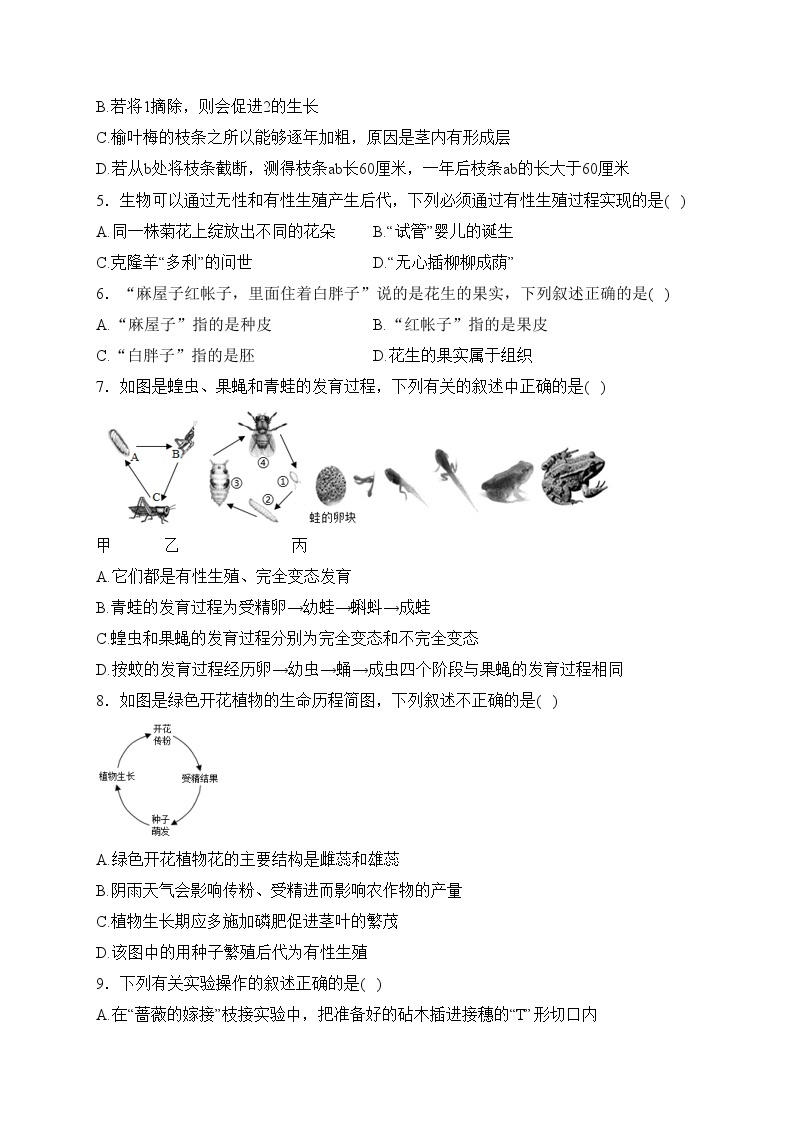 山东省德州市天衢新区2023-2024学年八年级上学期期中考试生物试卷(含答案)02