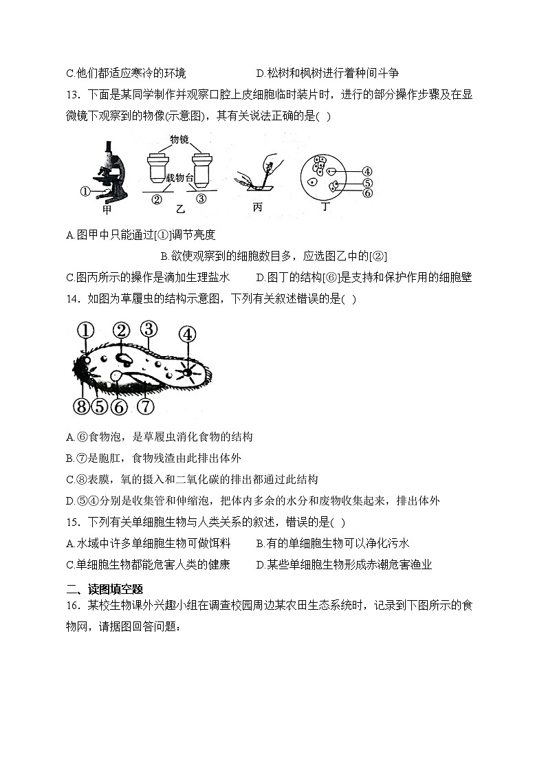 山西省临汾市洪洞县2023-2024学年七年级上学期期中考试生物试卷(含答案)第3页
