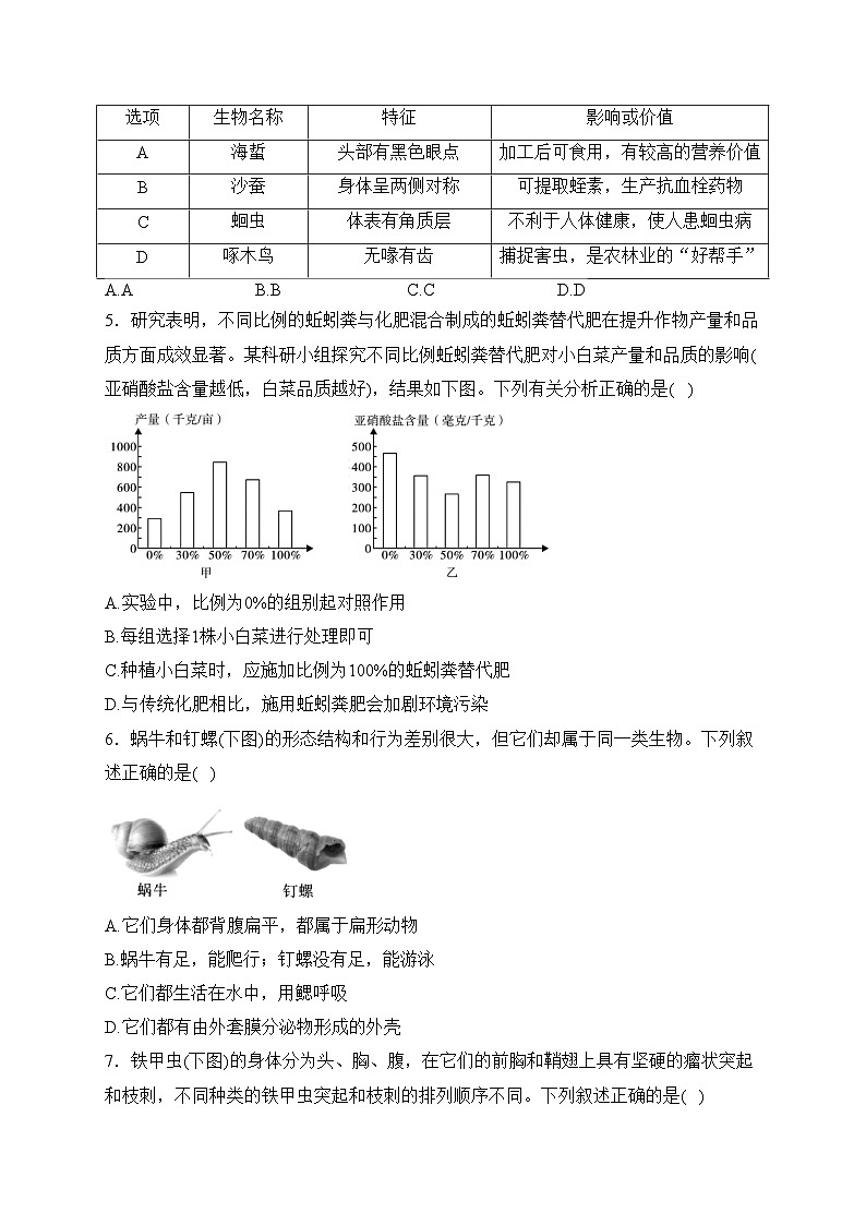 咸阳市实验中学2023-2024学年八年级上学期阶段性检测（一）生物试卷(含答案)第2页