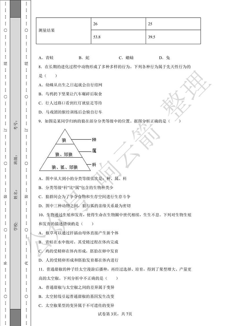 2022年贵州省贵阳市中考生物真题03