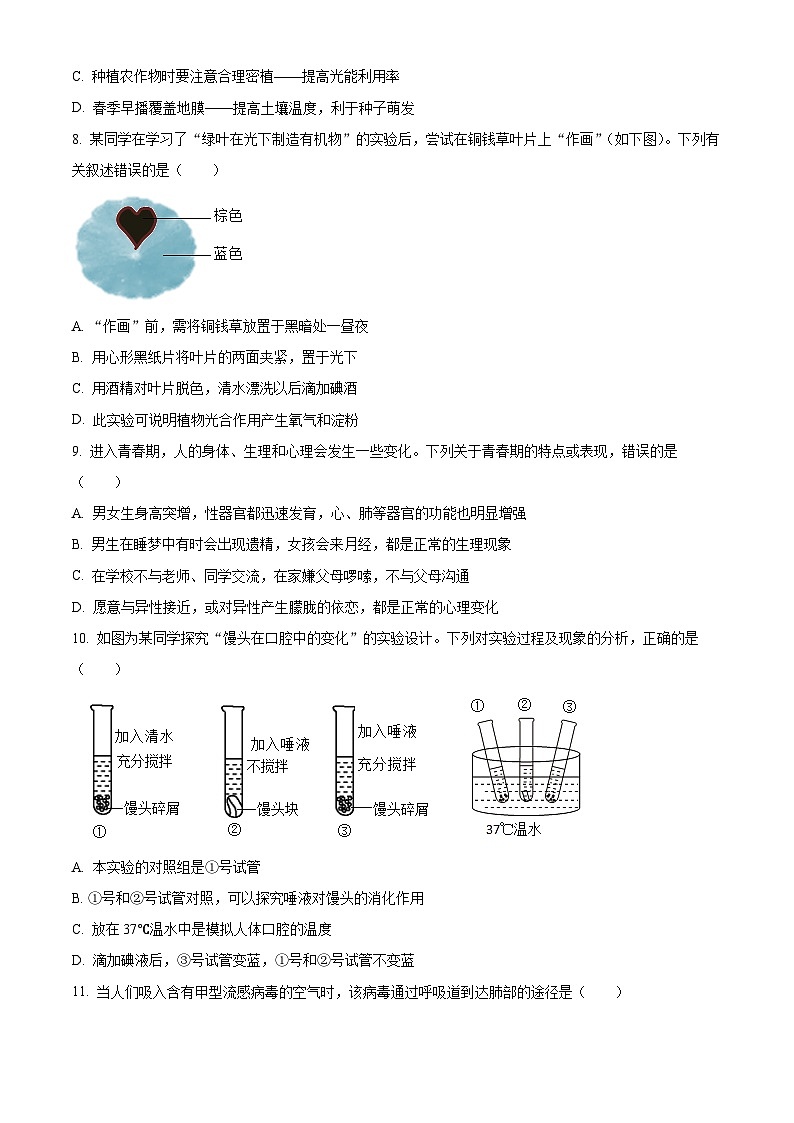2023年山东省临沂市中考生物真题03