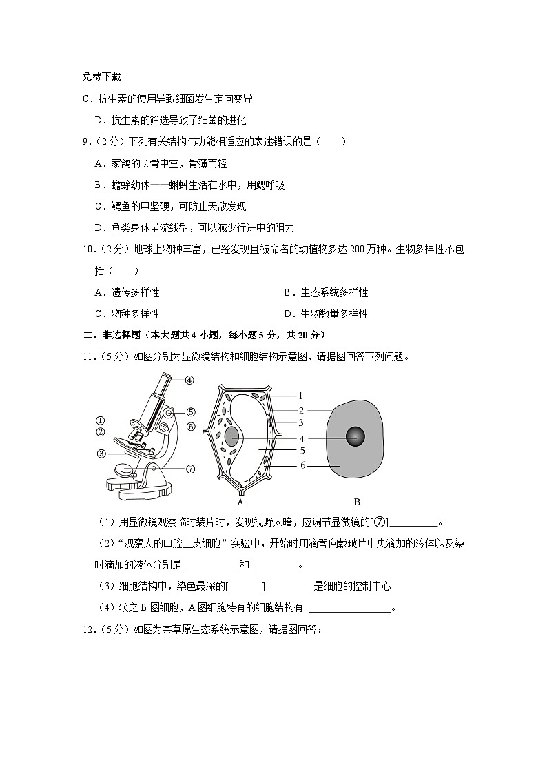 2023年安徽省亳州市中考生物模拟试卷第2页