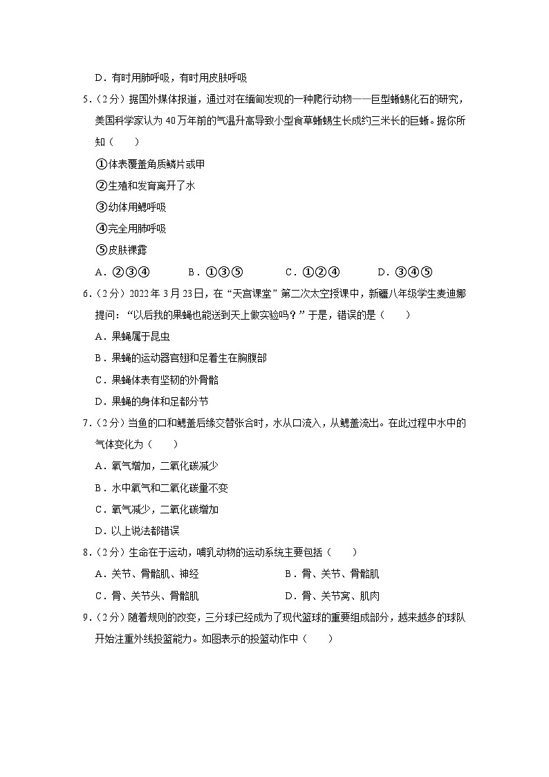 安徽省安庆外国语学校2023-2024学年八年级上学期期末生物试卷02