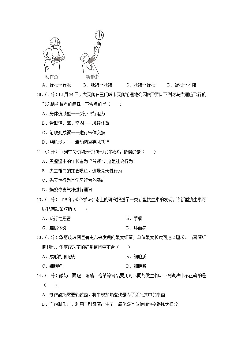 安徽省安庆外国语学校2023-2024学年八年级上学期期末生物试卷03