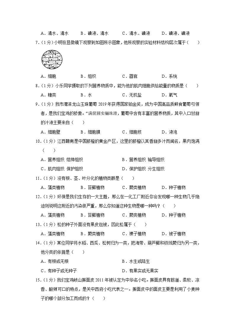 陕西省宝鸡市金台区2023-2024学年七年级上学期期末生物试卷第2页