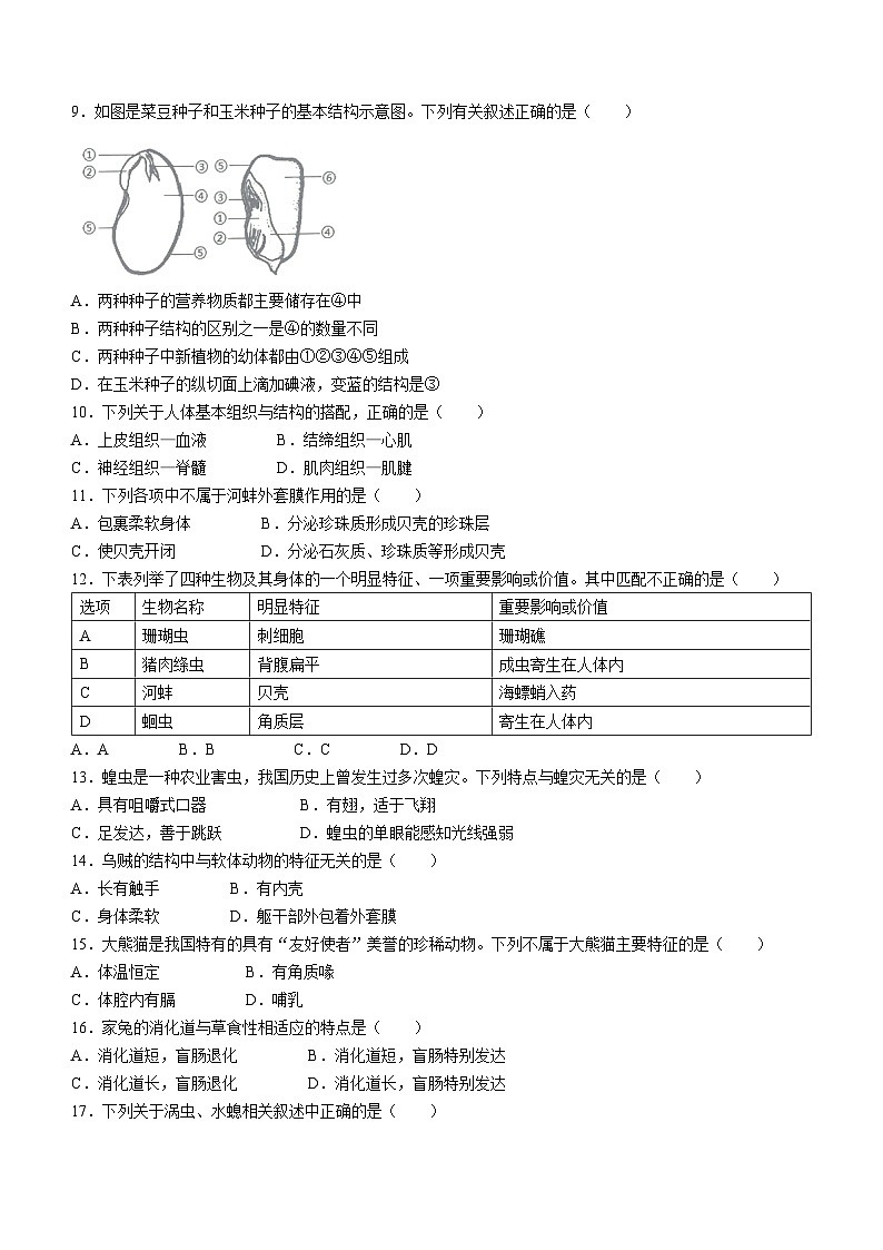河北省唐山市路南区2023-2024学年七年级下学期开学生物试题02