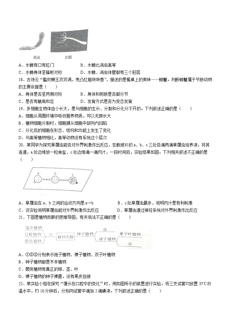 河北省唐山市路南区2023-2024学年七年级下学期开学生物试题03