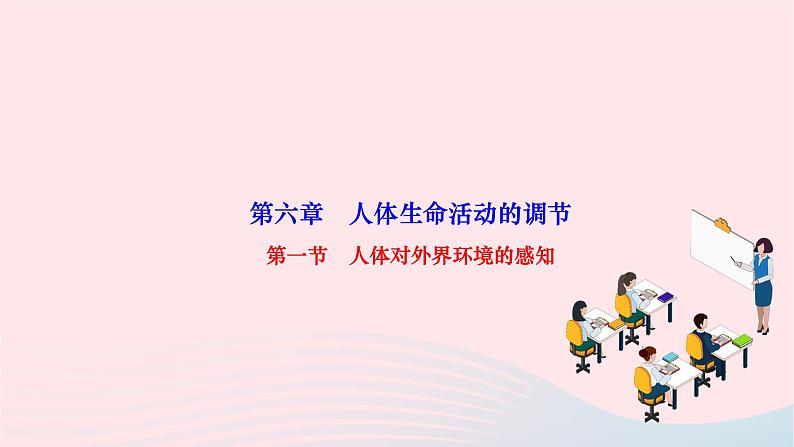 2024七年级生物下册第四单元生物圈中的人第六章人体生命活动的调节第一节人体对外界环境的感知作业课件新版新人教版第1页