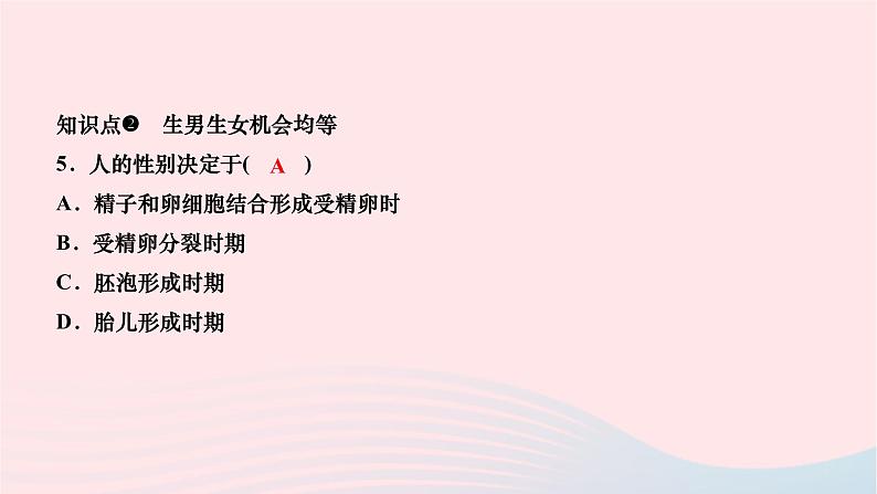 2024八年级生物下册第七单元生物圈中生命的延续和发展第二章生物的遗传与变异第四节人的性别遗传作业课件新版新人教版第6页