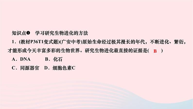 2024八年级生物下册第七单元生物圈中生命的延续和发展第三章生命起源和生物进化第二节生物进化的历程作业课件新版新人教版07