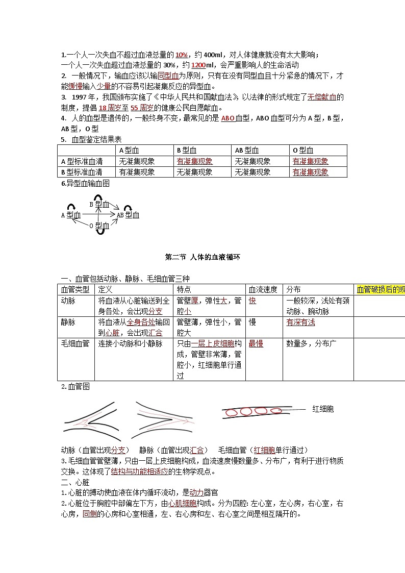 第十章 人体内的物质运输和能量供给-【必背知识】七年级生物必背知识清单（苏教版七下）02