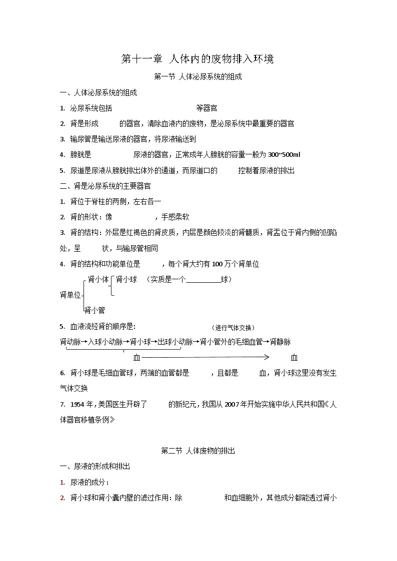 第十一章 人体内的废物排入环境-【必背知识】七年级生物必背知识清单（苏教版七下）01