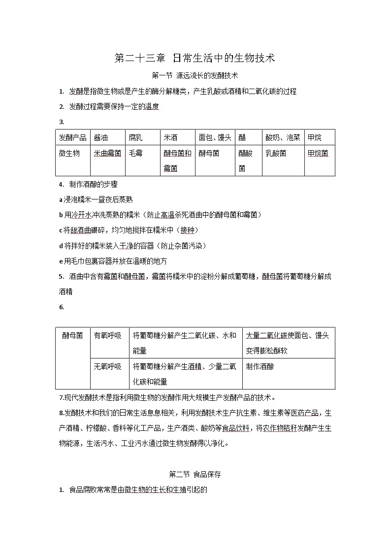 第二十三章 日常生活中的生物技术-【必背知识】八年级生物下册必背知识清单（苏教版八下）01