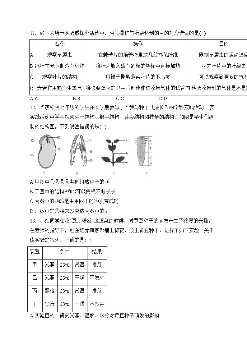 湖北省孝感市应城市2023-2024学年七年级上学期期末考试生物试卷(含答案)第3页