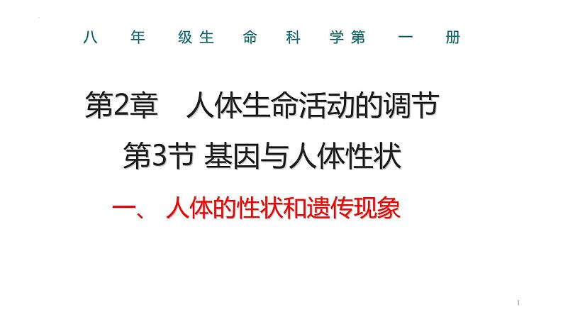 2.3 基因与人体性状-2023-2024学年八年级生命科学同步课堂（沪教版第一册）课件第1页