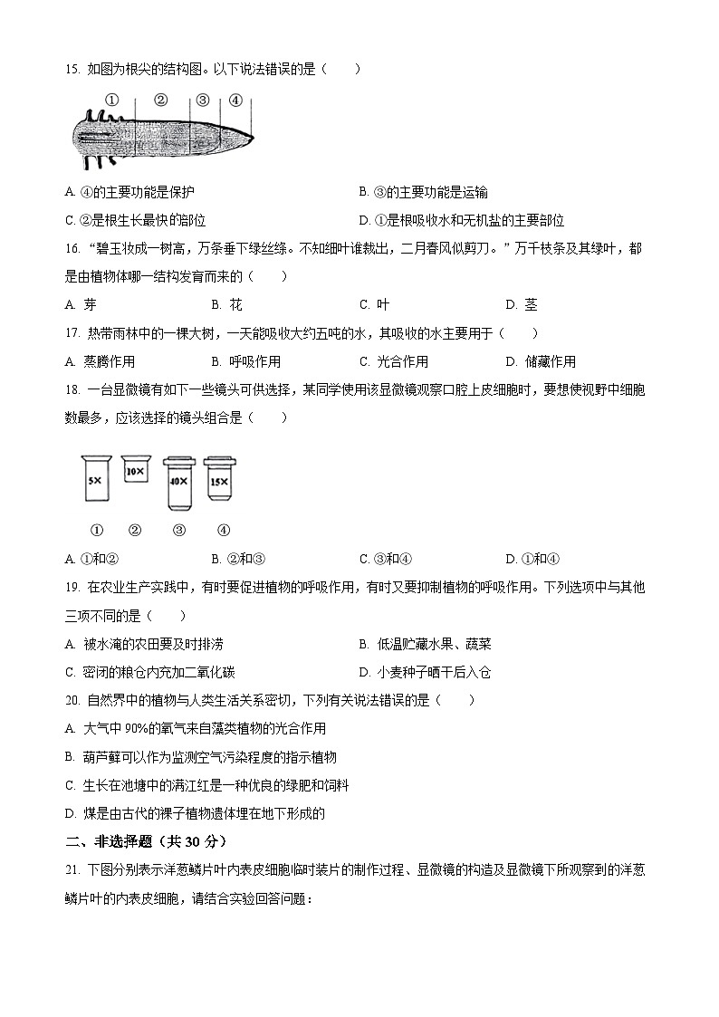 精品解析：吉林省长春市九台区2023-2024学年七年级上学期期末生物试题（原卷版）第3页