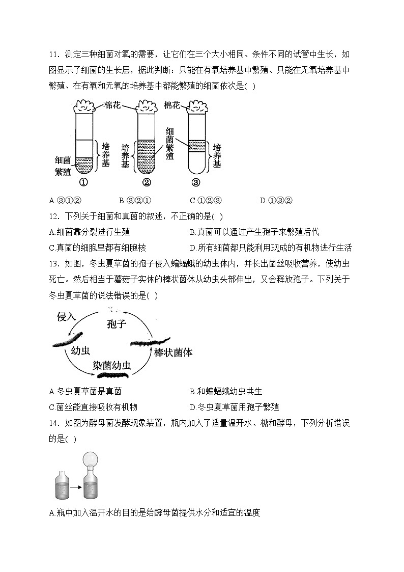 吉林省白城市镇赉县2023-2024学年八年级上学期期末考试生物试卷(含答案)第2页