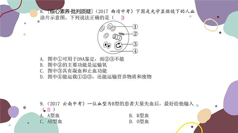 苏教版生物七年级下册第4单元 单元知识集中训练课件第5页