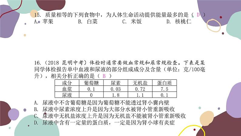 苏教版生物七年级下册第4单元 单元知识集中训练课件第8页