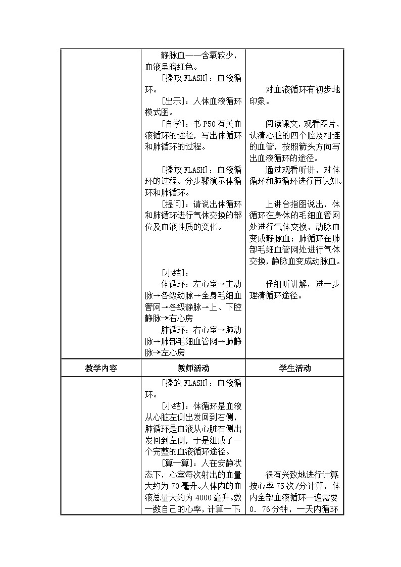 苏教版生物七年级下册第十章 人体的血液循环 第三课时教案02
