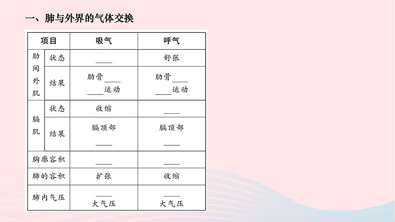 2024七年级生物下册第四单元生物圈中的人第三章人体的呼吸第二节发生在肺内的气体交换作业课件新版新人教版02