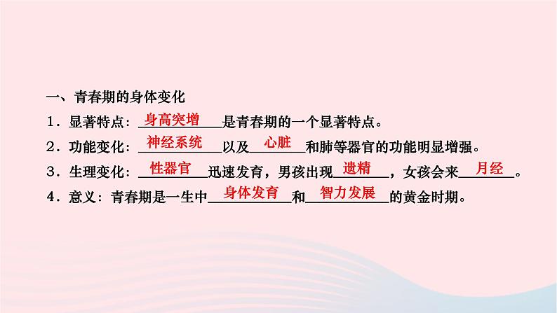 2024七年级生物下册第四单元生物圈中的人第一章人的由来第三节青春期作业课件新版新人教版02