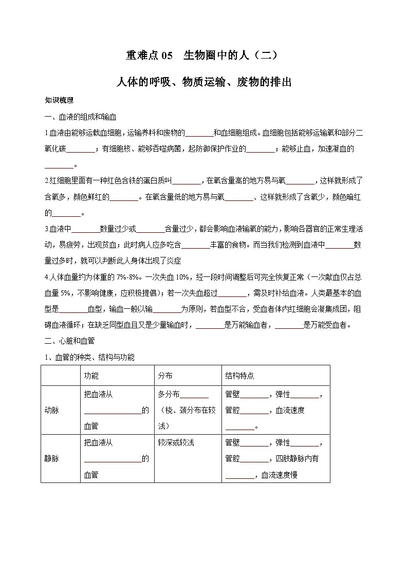 05 生物圈中的人（二）-中考生物练习（附答案和解析）第1页
