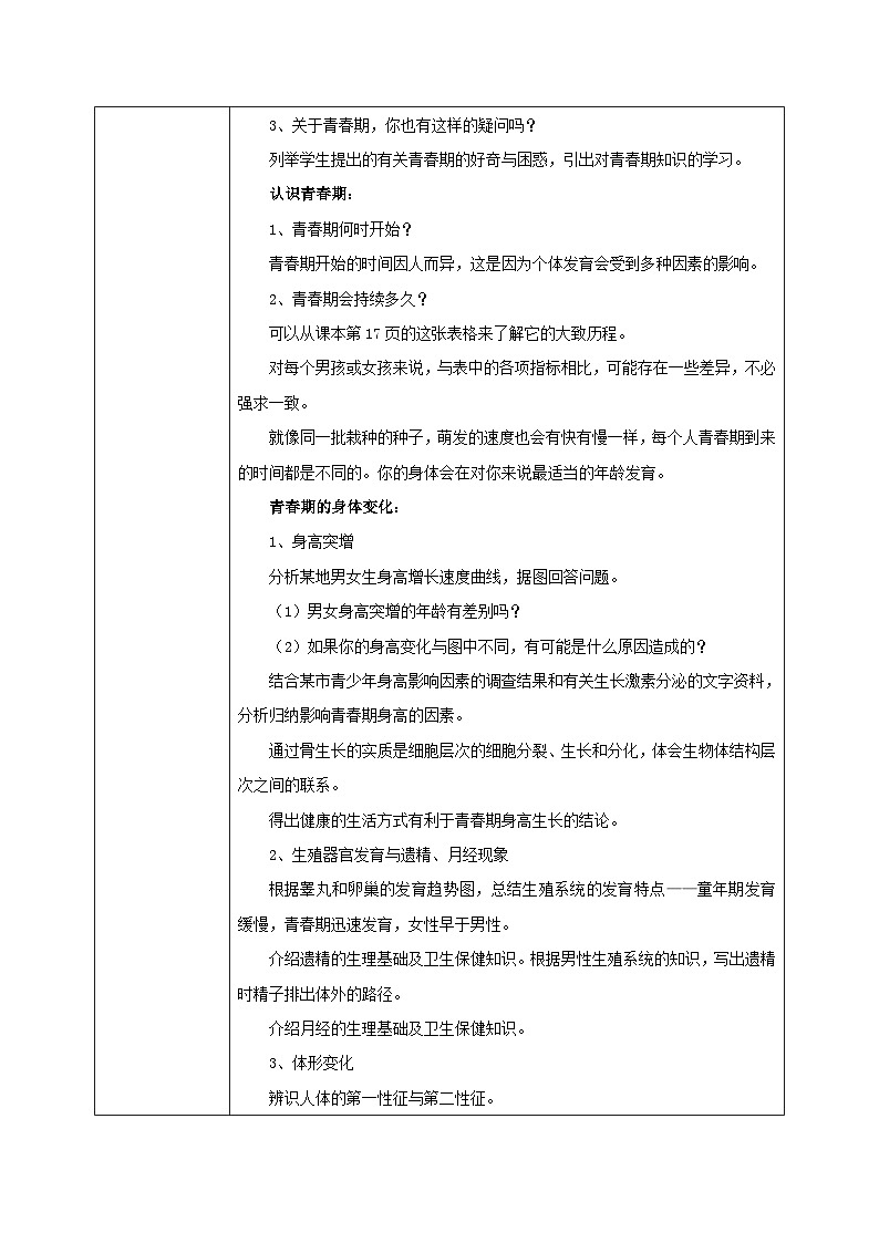 人教版七年级下册生物1.3《青春期》教学设计02
