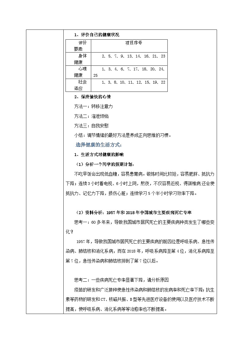 人教版八年级下册生物第3章《了解自己，增进健康》章节综合-教学设计02
