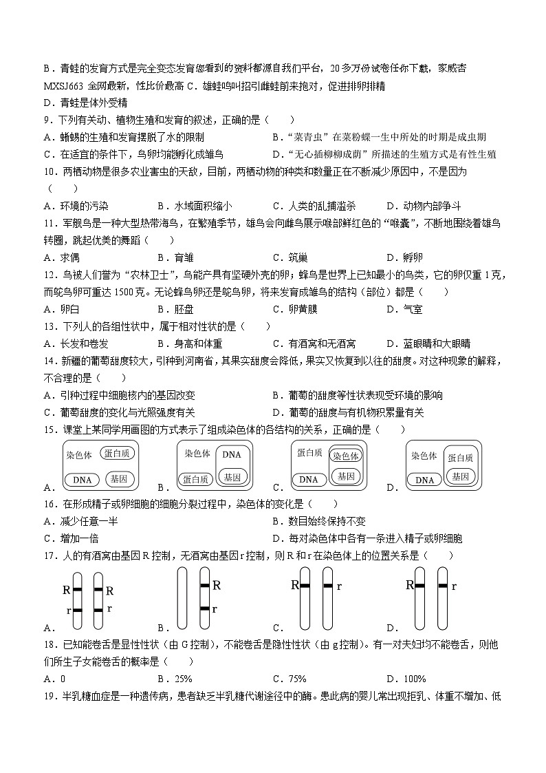 江西省丰城中学2023-2024学年八年级下学期开学生物试题第2页