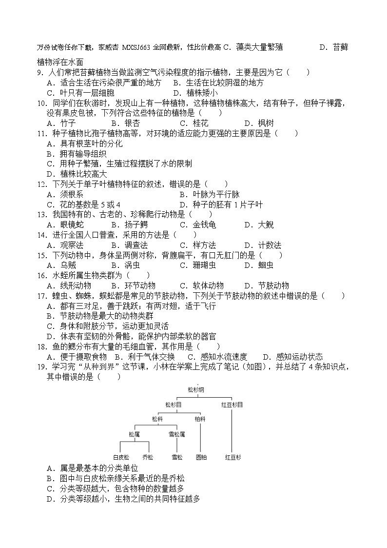 江西省丰城中学2023-2024学年七年级下学期开学生物试题第2页