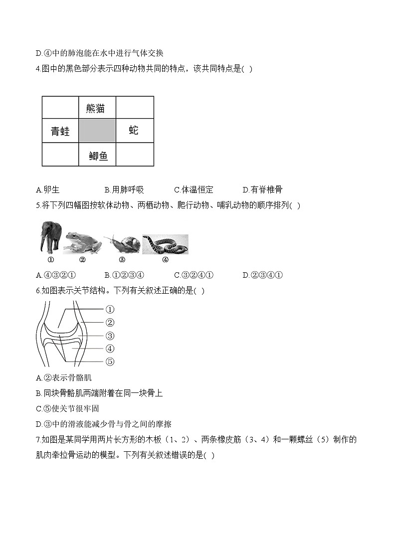 湖南省衡阳县井头镇大云中学2023-2024学年八年级下学期生物开学测试第2页