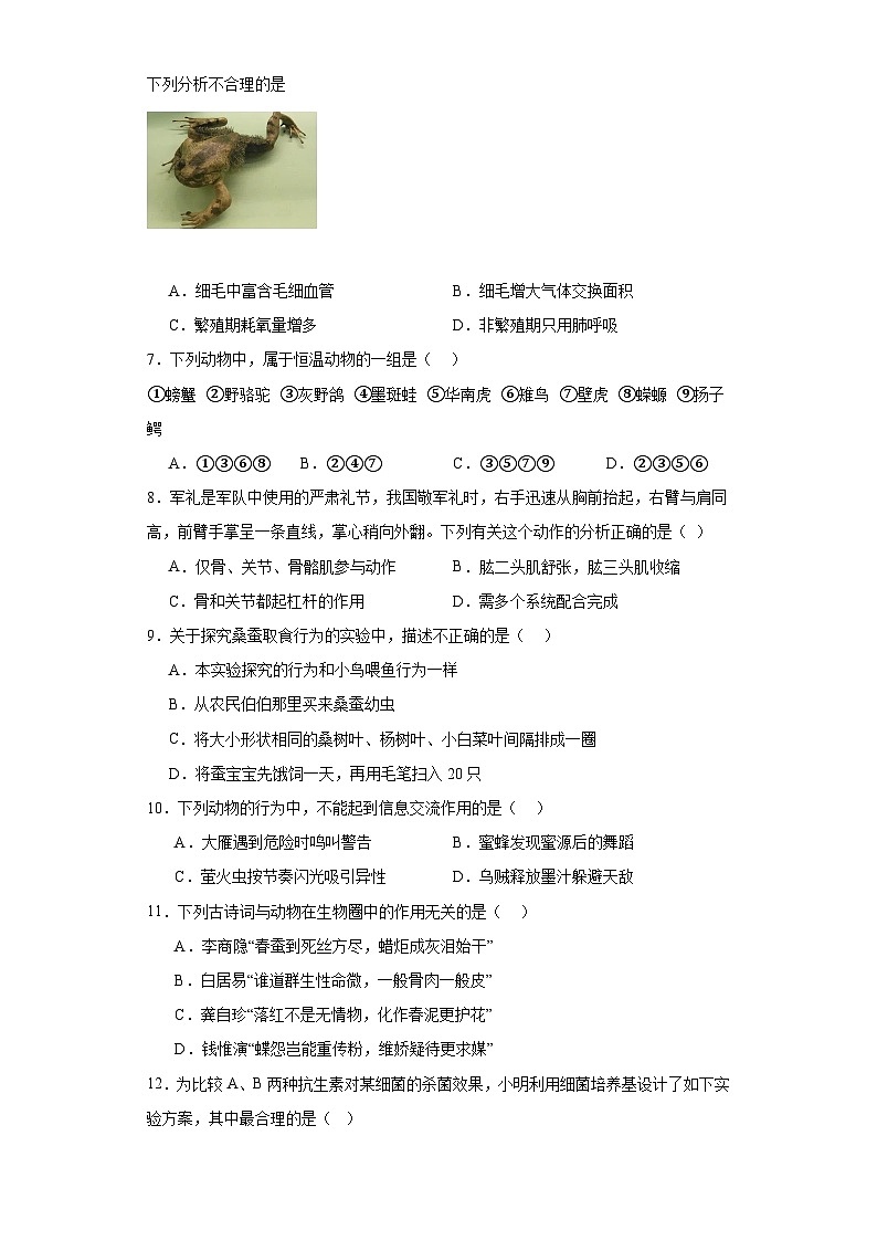 河南省信阳市潢川县2023-2024学年八年级上学期期末生物试题(含答案)02