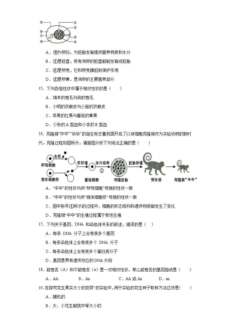 吉林省长春市农安县2023-2024学年八年级上学期期末生物试题(含答案)03