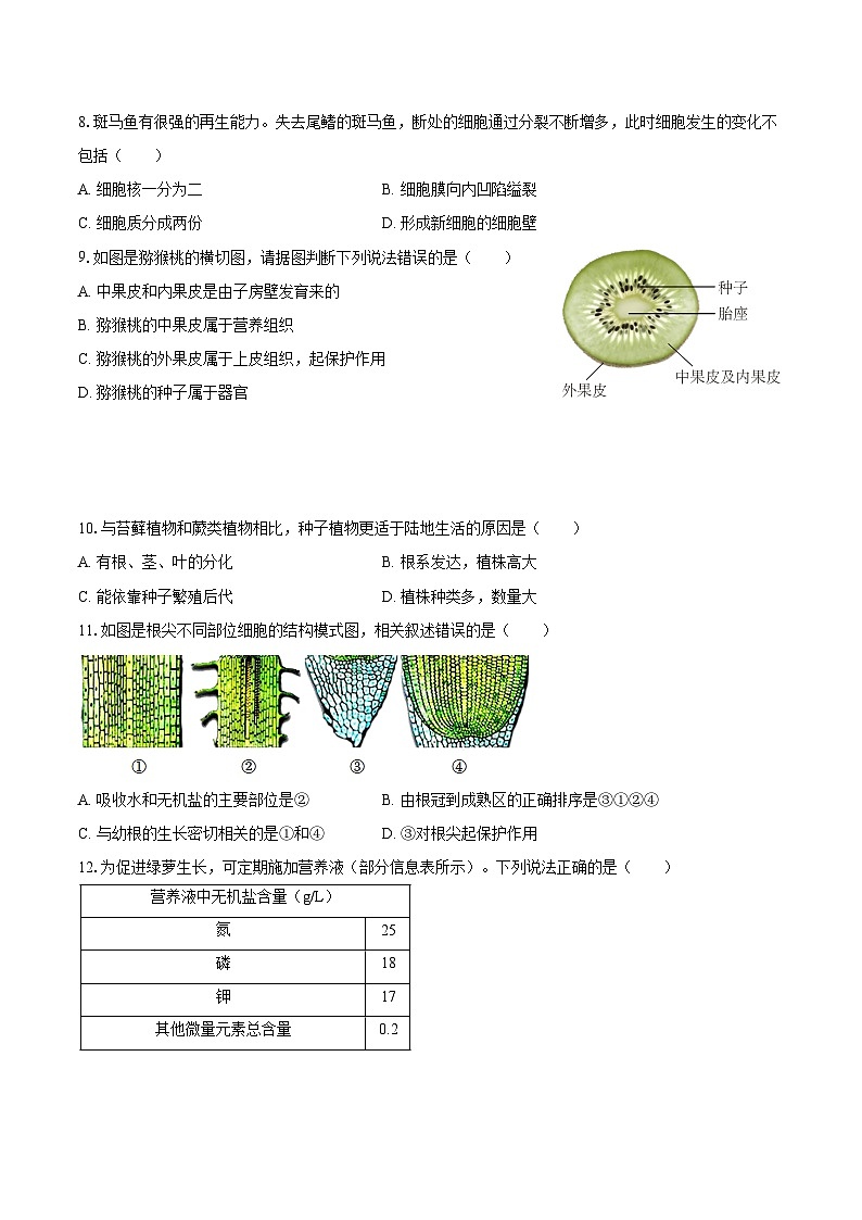 2023-2024学年内蒙古包头市青山区七年级（上）期末生物试卷（含解析）03