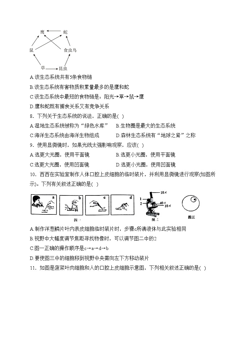 陕西省西安市铁一中学2023-2024学年七年级上学期期末考试生物试卷(含答案)第2页