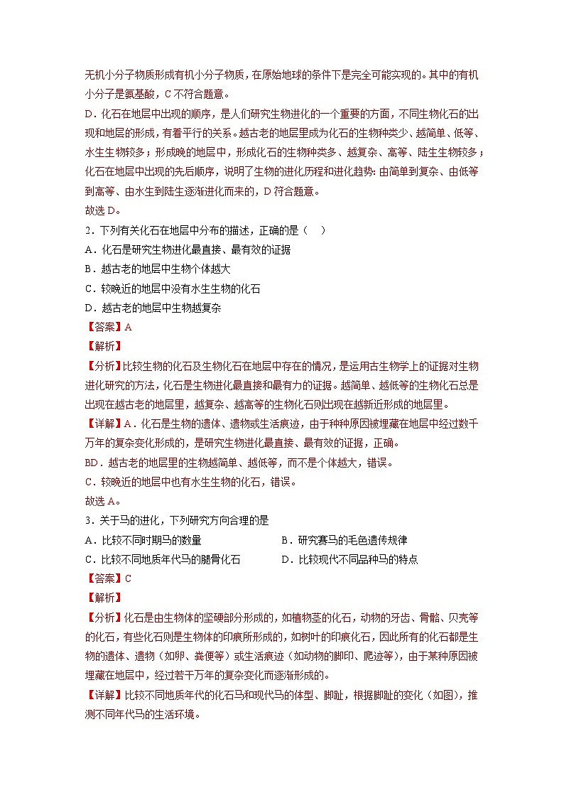 人教版八年级下册生物7.3.2 生物进化的历程（分层练）（解析版）第2页