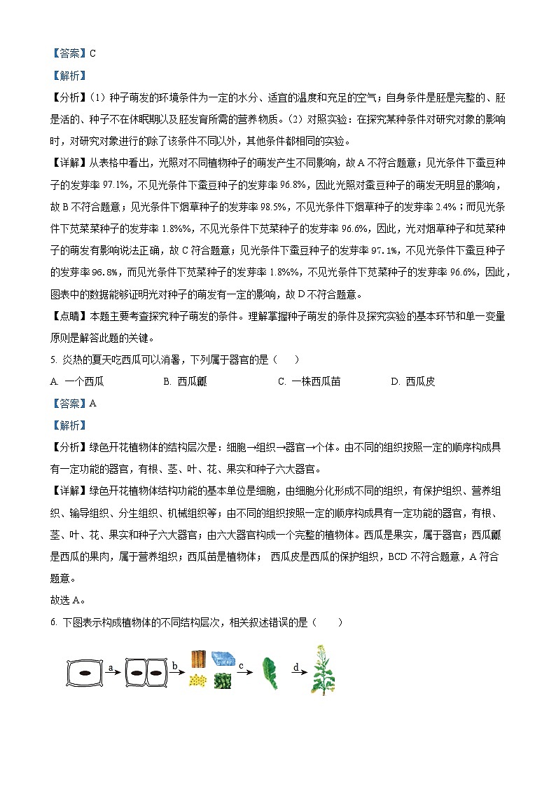 19，吉林省白城市通榆县育才学校等校联考2023-2024学年七年级上学期期末生物试题第3页