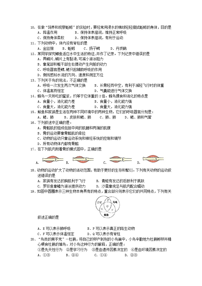 30，甘肃省陇南市徽县2023--2024学年八年级上学期期中生物试题第2页