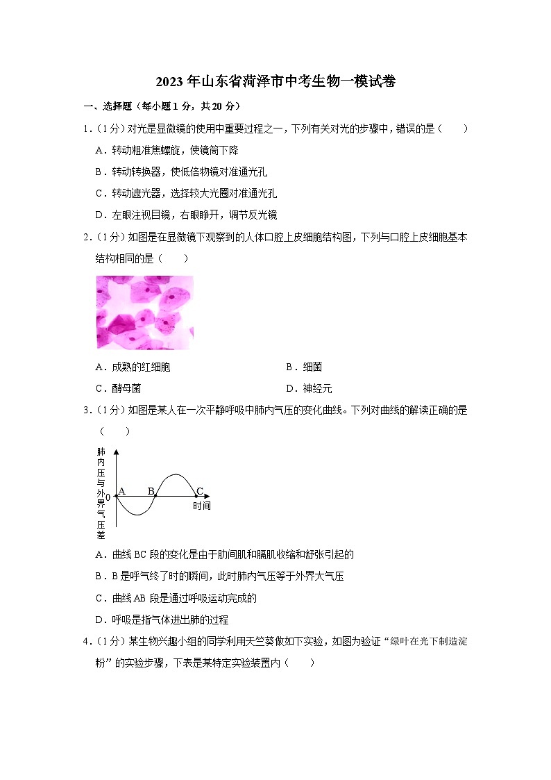 49，2023年山东省菏泽市中考生物一模试卷01