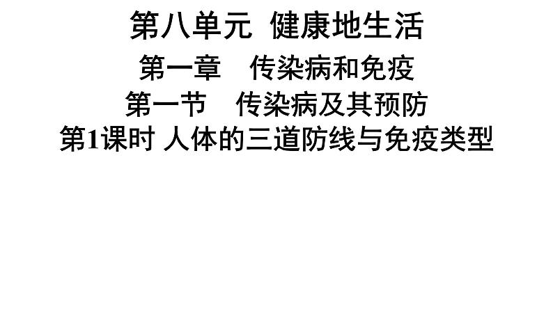 人教版生物八年级下册 第八单元第一章 第二节免疫与计划免疫 第一课时人体的三道防线与免疫类型课件01