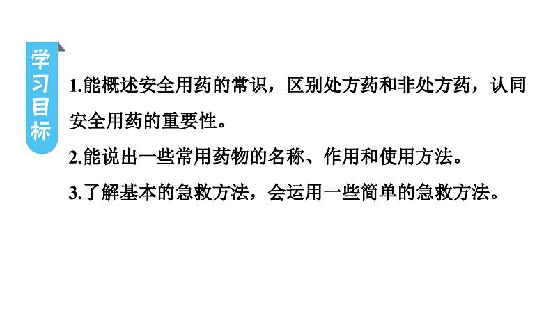 人教版生物八年级下册 第八单元第二章用药与急救课件第3页